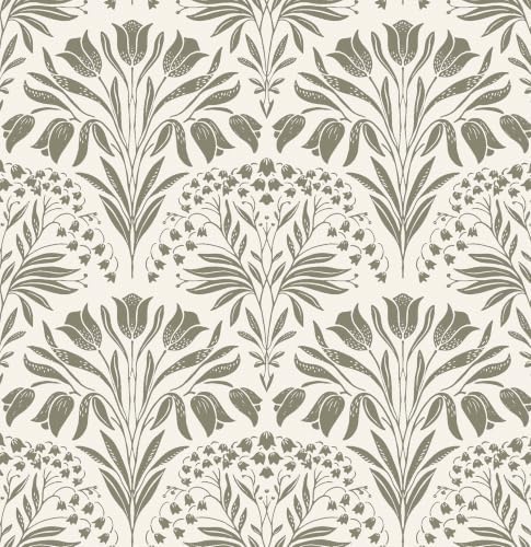 Vintage Tulip Floral Peel and Stick Wallpaper Retro Gray Contact Paper by EchoSphere