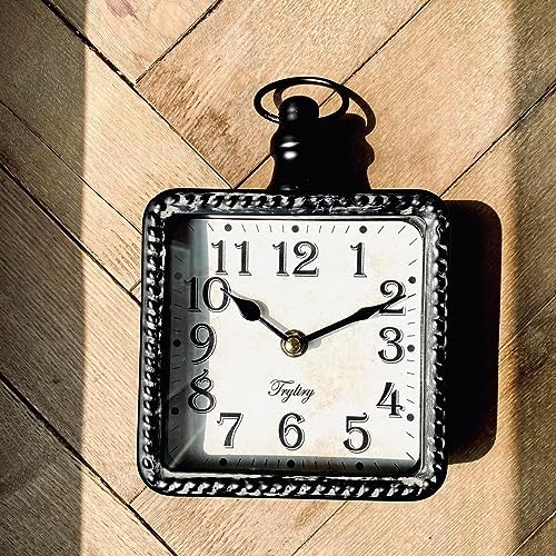 Retro Rectangle Metal Silent Small Wall Clock Black Rectangle - Image 4