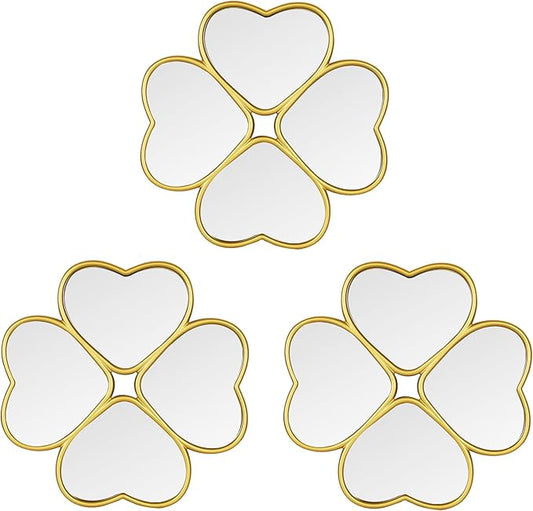 Small Decoritive Heart Wall Mirrors Set of 3, Decorative Four-Leaf Clover Mirror by LuHeToz