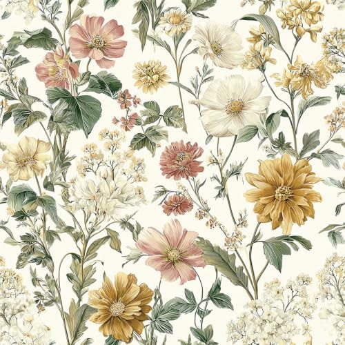 Floral Peel and Stick Wallpaper Vintage Floral 16.9in x 196.8in by lenify
