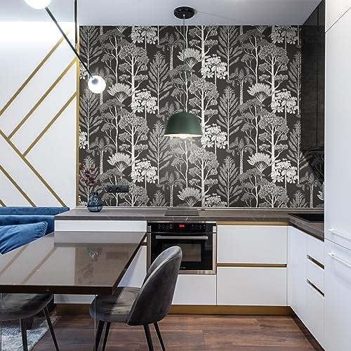 Forest Peel and Stick Wallpaper Boho Tree Black 17.3inW 590.6inL - Image 2