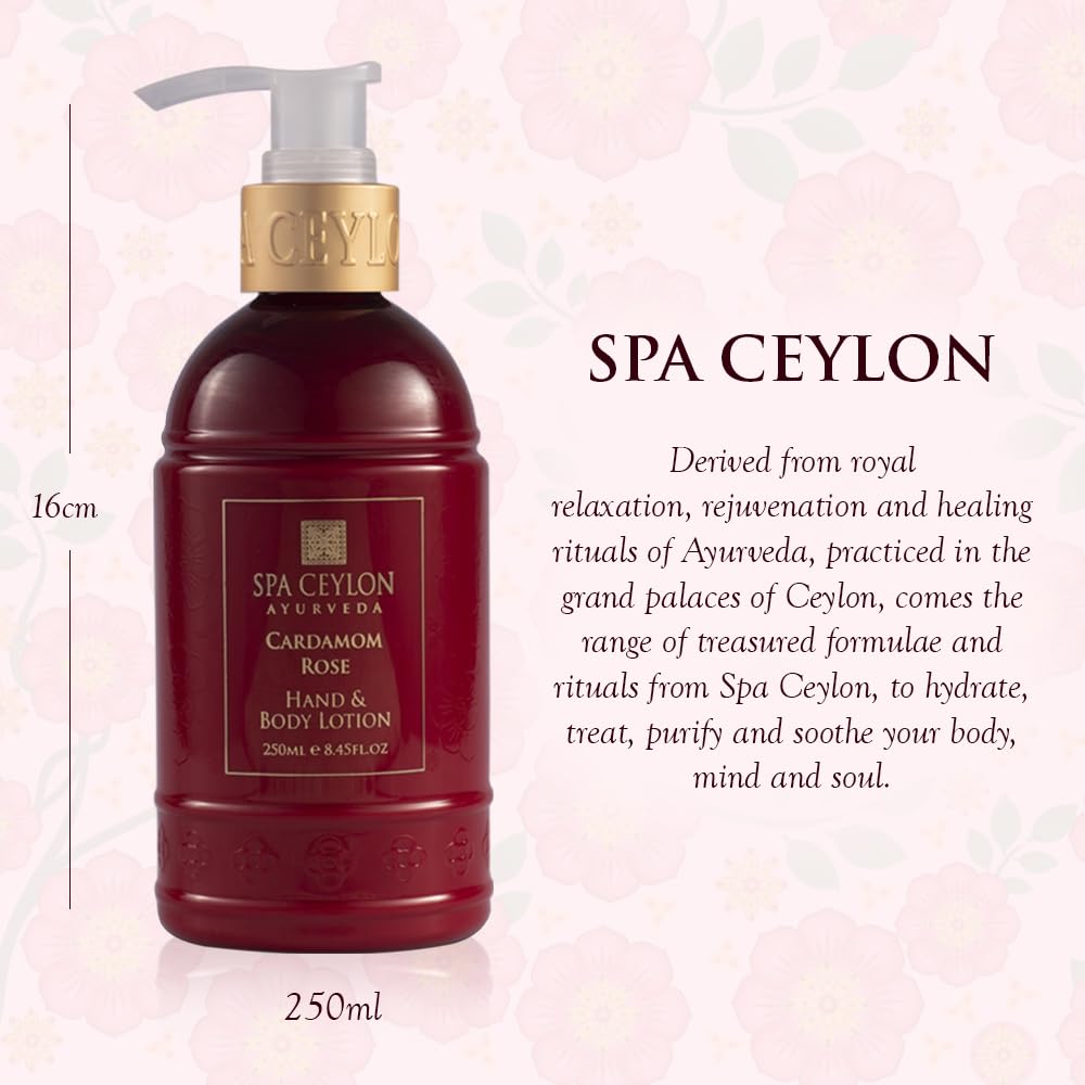 SPA CEYLON Cardamom Rose Hand & Body Lotion | Body Cream with Coconut, Almond & Himalayan Rose | Hydrating & Soothing for All Skin Types | Vegetarian & Ethical