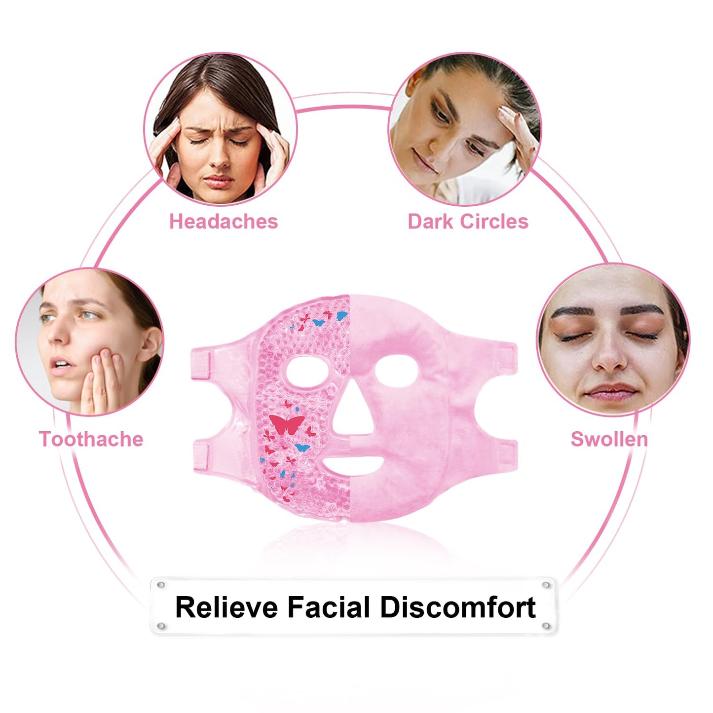 Cold Face Eye Masks Ice Face Mask Hot Cold Compress for Dark Circles, Puffiness, Migraines, Headache, Stress, Redness, Cooling Face Masks for Women Man, Skin Care