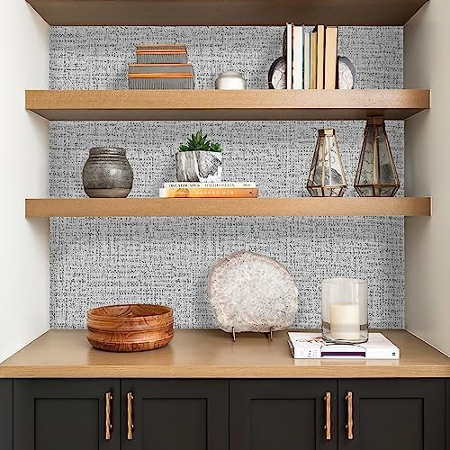 Grey Grasscloth Peel and Stick Wallpaper Fabric Paper 17.7in x 393in - Image 4