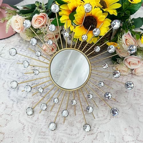 Uaussi 3 Pack Crystal Sunburst Wall Mirror Décor Rhinestone Mirrors Decorative - Image 6