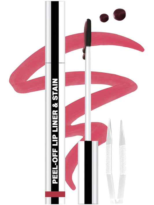 Lip Stain Peel Off Lip Liner Stain with Tweezer, Long Lasting Matte Lip Tint Tattoo, Highly Pigmented Color Lip Makeup, Waterproof Lipstick, Transfer-proof Lipstain for Women, Cool Rose