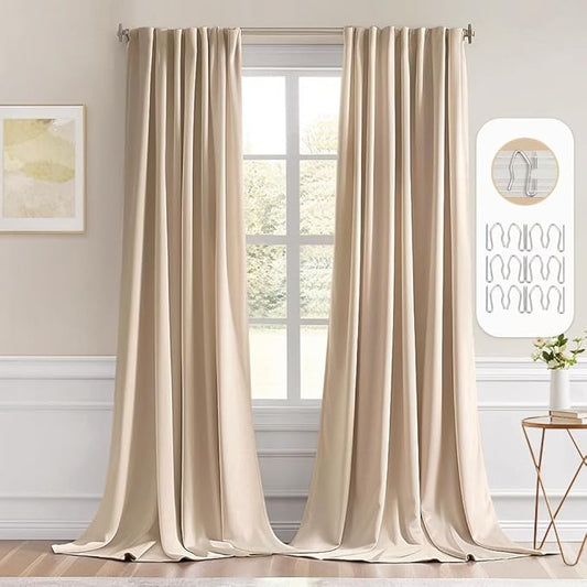 MIULEE Back Tab Beige Curtains 102 Inch Long 2 Panels Set by MIULEE