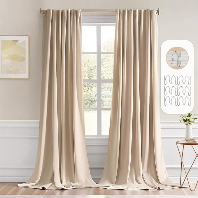 MIULEE Back Tab Beige Curtains 120 Inch Long 2 Panels Set by MIULEE