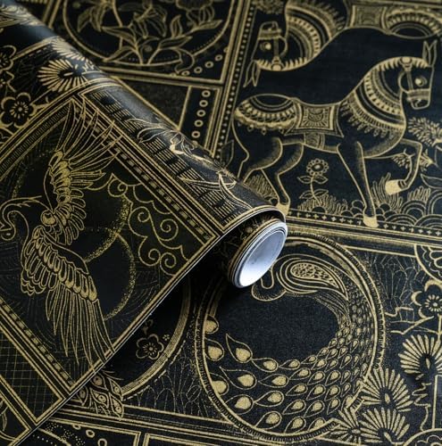 Erfoni Black and Gold Wallpaper Vintage Removable Peel and Stick Wallpaper by Erfoni