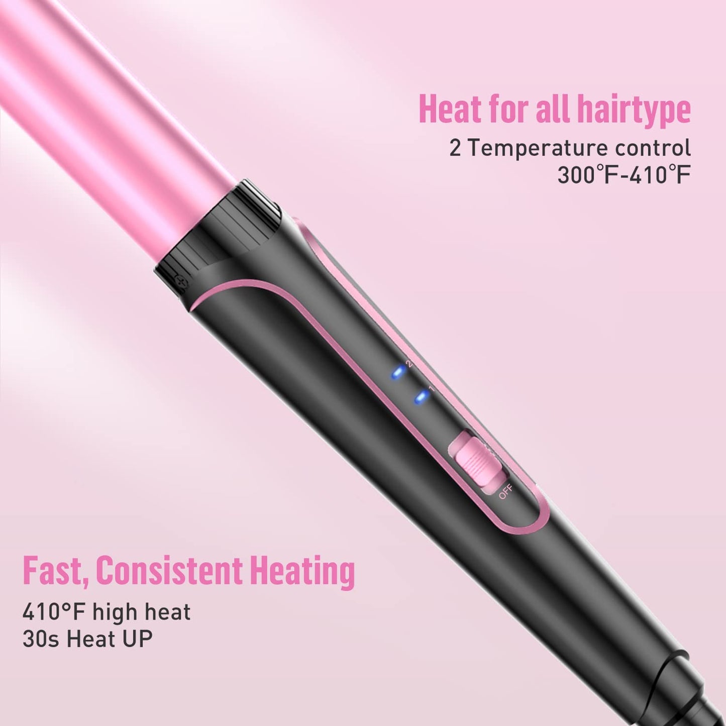 Waver Curling Iron Wand - BESTOPE PRO 5 in 1 Curling Wand Set with 3 Barrel Hair Crimper for Women, Fast Heating Crimper Wand Curler in All Hair Type, Women Gifts - Pink