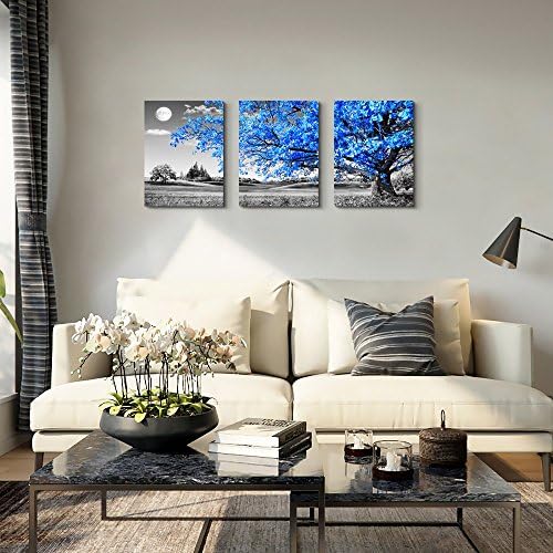 Wall Art For Living Room black and white Blue tree moon Canvas Wall Decor for - Image 2