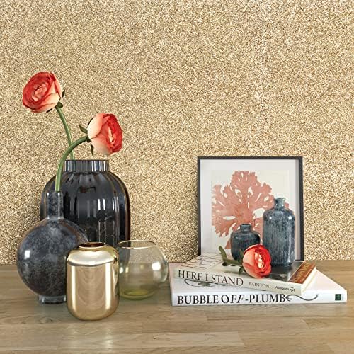 VEELIKE 15.7''x118'' Champagne Gold Glitter Wallpaper Peel and Stick Sparkle - Image 2