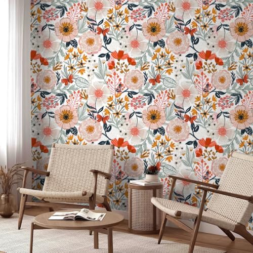 HAOKHOME Floral Peel and Stick Wallpaper Boho Pink Botanical Wall Paper - Image 3
