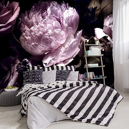 -Black Peony Purple Floral Botanical Fabric Wallpaper Living Room Bedroom by YIHWM-PurchaseNow