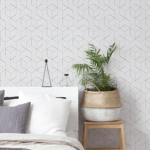 MelunMer White and Silver Peel and Stick Wallpaper Modern 17.7”×276” - Image 5
