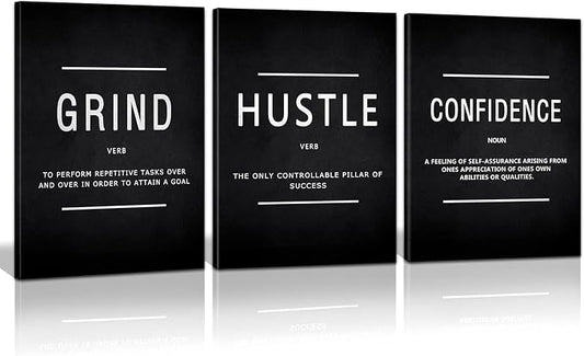 KAWAHONE Motivational Success Canvas Wall Art, Grind Hustle Confidence Wall by KAWAHONE