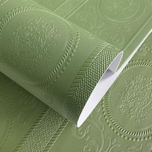 JiffDiff Green 3D Embossed Textured Peel Stick Wallpaper 17.3"x1200" by wallpaper