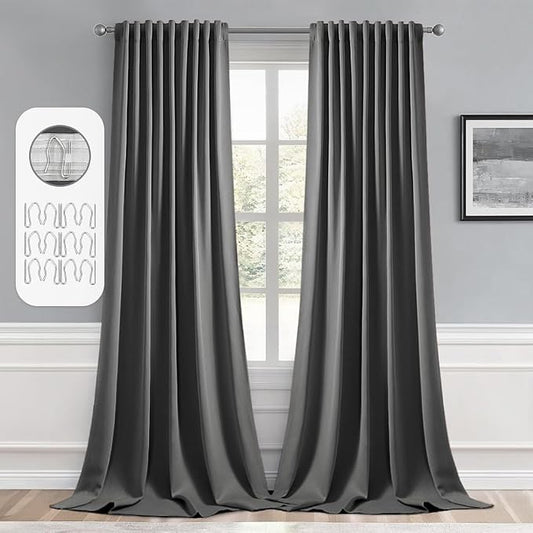 MIULEE Back Tab Grey Blackout Curtains 96 Inch Long 2 Panels Set by MIULEE