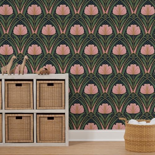 Spoonflower Art Deco Peony Dark Peel and Stick Wallpaper - Image 7