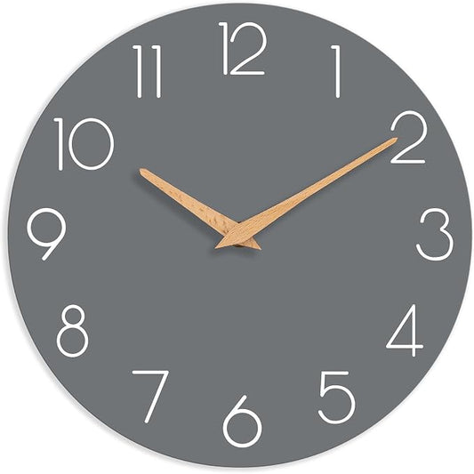 cicininc Wall Clock, 12 Inch Wooden Silent Non-Ticking, Decorative Battery by CICININCOfficial