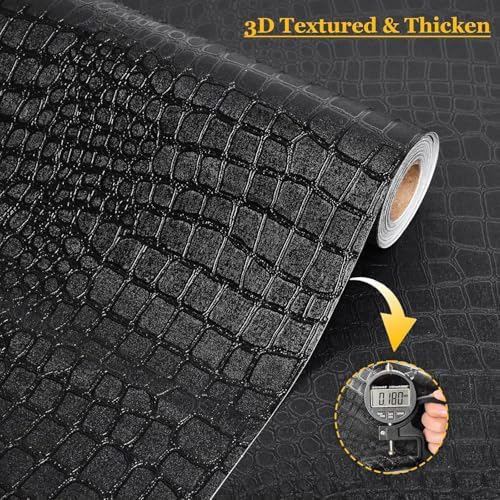 Fititem 11.8”×118” Black Peel and Stick Wallpaper Crocodile Texture Modern - Image 2