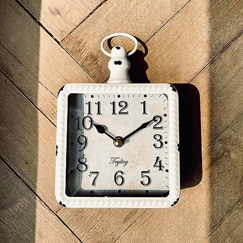 Retro Rectangle Metal Silent Small Wall Clock White Rectangle - Image 4
