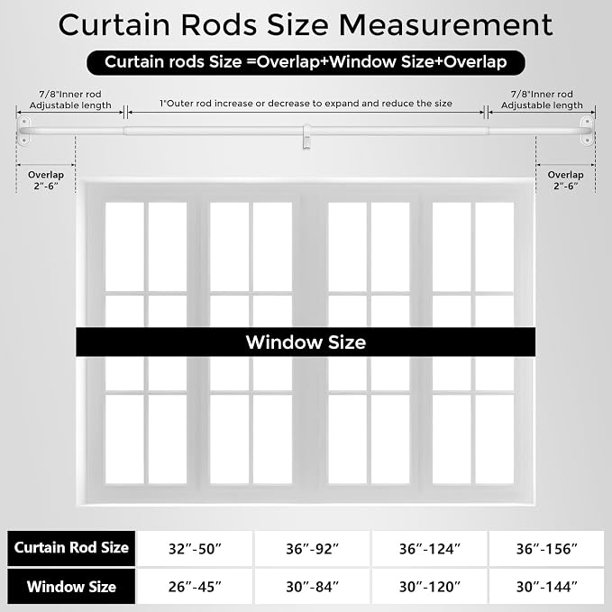2 Pack Curtain Rods 32-46 Inch, 1 Inch Adjustable Heavy Duty Room Darkening - Image 8