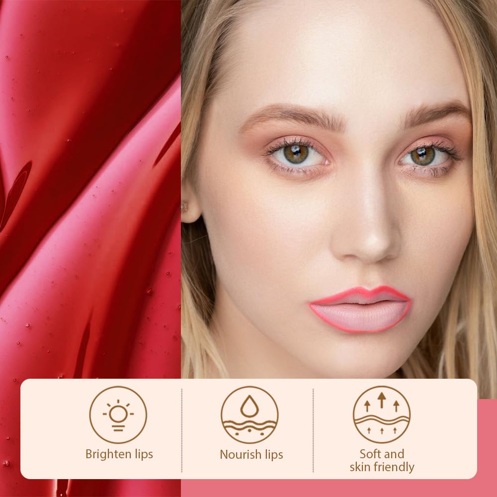 3Pcs Peel Off Matte Lip Gloss Stain-Lip Liner Tattoo with Tweezer, Long Lasting & Waterproof Delicate Peel Off Lip Stain, Transfer-Proof Lip Gloss for All Skin (02+03+06 3Pcs)