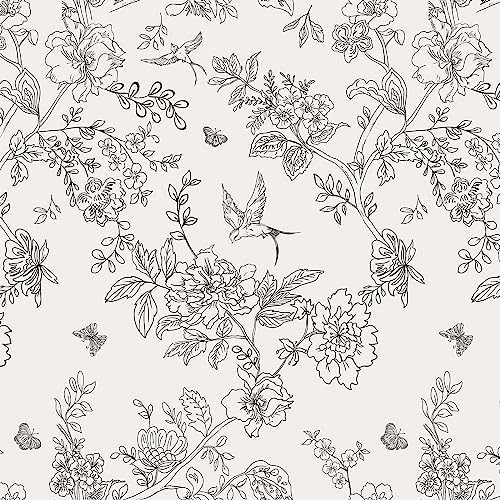 Froluya Black and White Floral Wallpaper Peel and Stick 17.7in×196.8in by Froluya