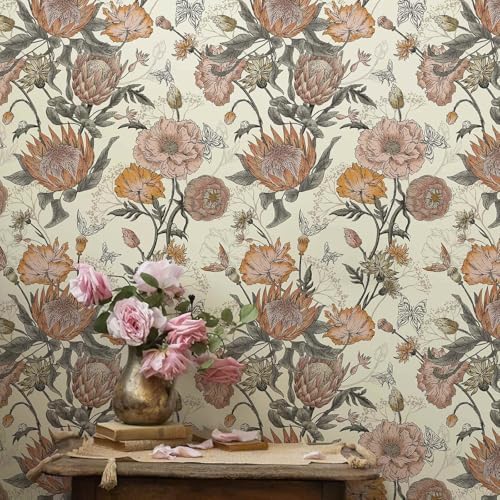 Floral Wallpaper Peel and Stick Floral Contact Paper Yellow and Pink - Image 2