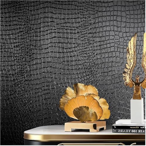 Black Peel and Stick Wallpaper, 15.7'' X 590'' Crocodile Wallpaper by Oneoftheworld