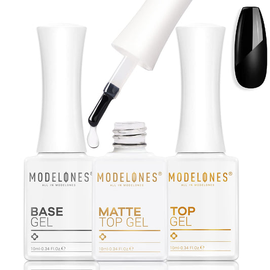 modelones Matte Gel Top Coat No Wipe Top and Base Coat, 3 Pcs Velvet Matte Glossy Shine Clear Effect Soak Off Nail Lamp Long Lasting Fall Gel Polish Base Top Coat for Home Salon Nail Art Use