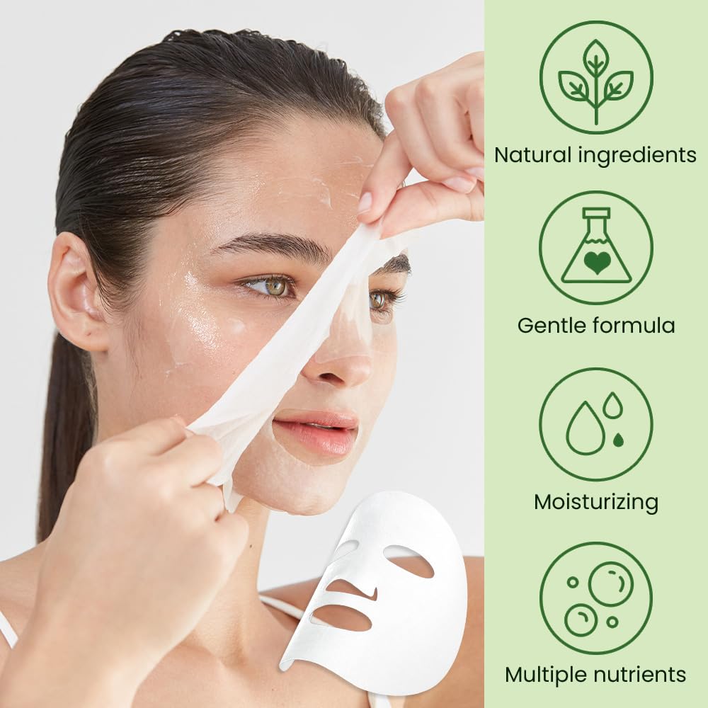 8 Pack Aloe Vera Face Sheet Mask Skincare,Hydrating Face Mask For Sensitive Skin,Moisturize,Soothing,Nourish for All Skin Types,Natural Spa Party Facial Mask Skincare Set for Women Men Girls
