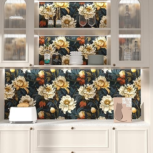 Black Blue Vintage Floral Peel and Stick Wallpaper 17.5" x 118" - Image 4