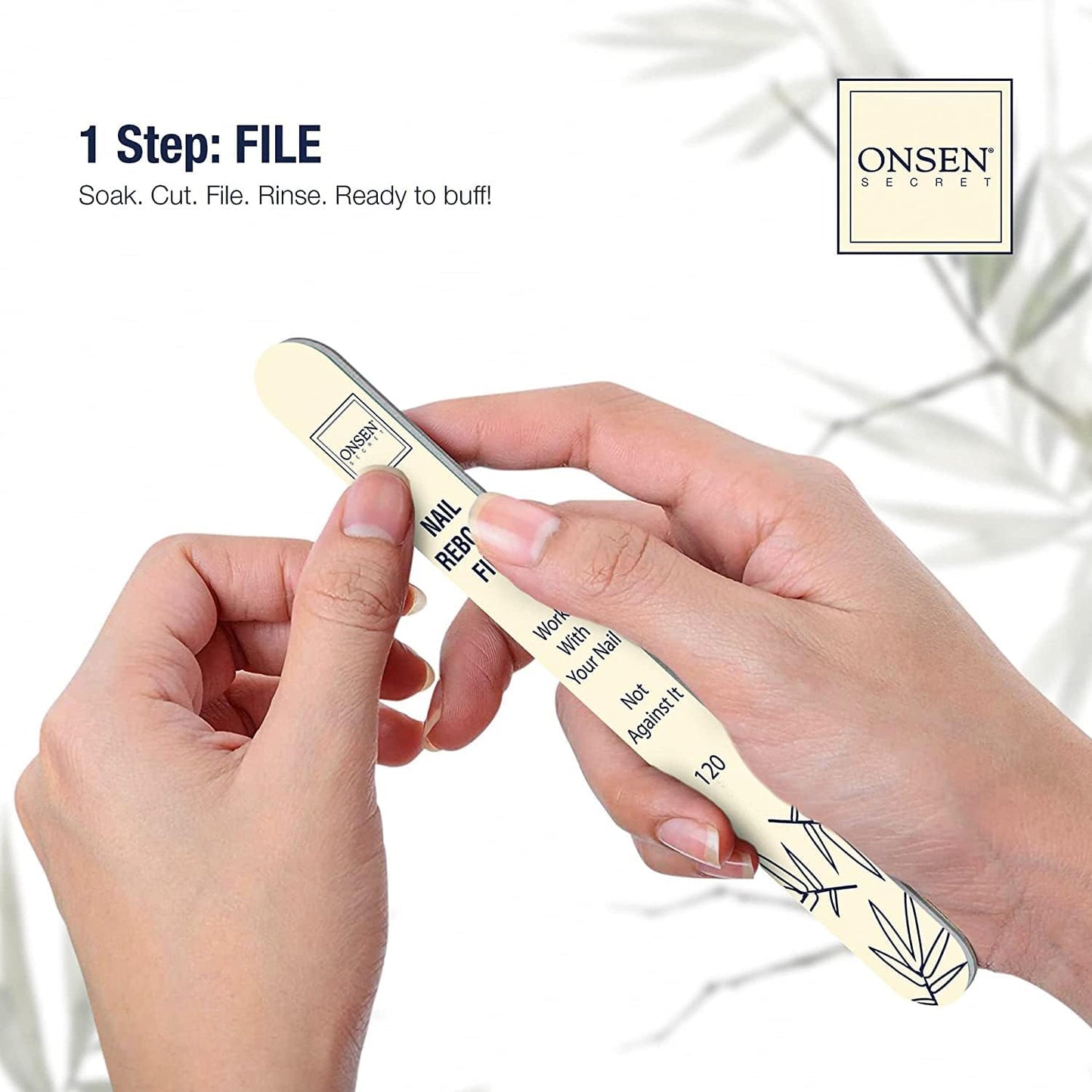 Onsen Secret Ultimate Nail Reboot Kit - Professional Nail File and Buffer, 3-Way Block w/Replacement Pads, Nail Strengthening Cuticle Cream, Reboot Oil & Anti Aging Hand Lotion