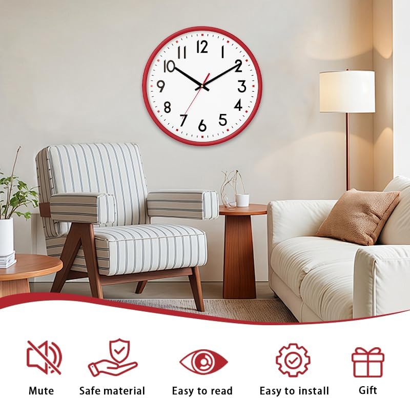 10 Inch Wall Clock Battery Operated Silent Non Ticking Quartz - Image 2