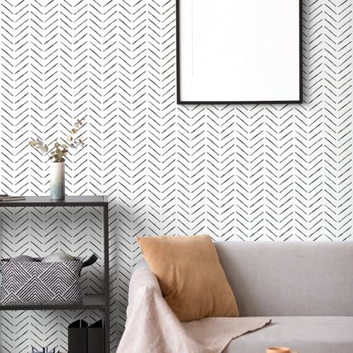 Rugreat Black Herringbone Peel and Stick Wallpaper Modern 197inL17.3inW - Image 3