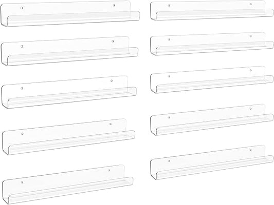 upsimples 10 Pack Clear Acrylic Shelves, 1.7" x12" Clear Wall Shelves by upsimples