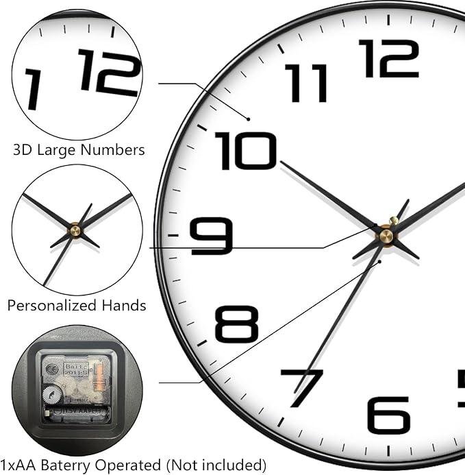 8 Inch Modern Wall Clocks Battery Operated - Image 6