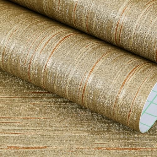 FunStick Brown Gold Grasscloth Peel and Stick Wallpaper Textured Grass Cloth by FunStick