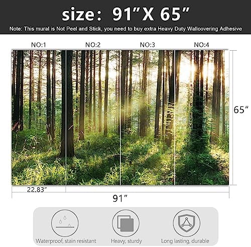 -Green Forest Scenery Woodland Tree Fabric Wallpaper Living Room Bedroom - Image 4