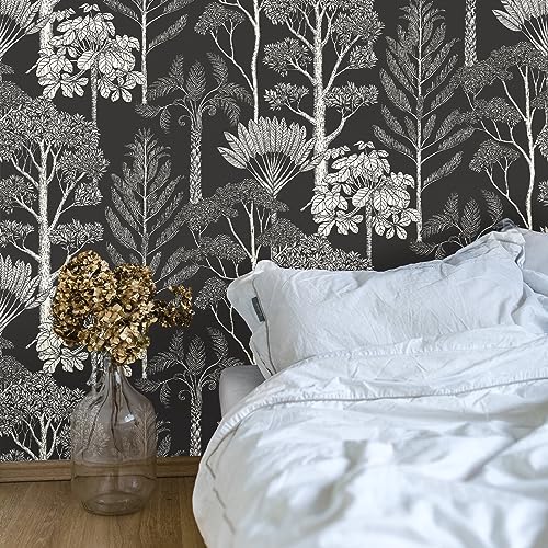Forest Peel and Stick Wallpaper Boho Tree Black 17.3inW 590.6inL - Image 3