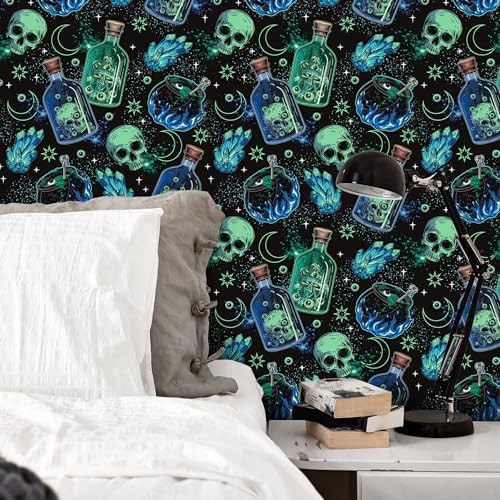 FLFK Peel and Stick Wallpaper, Skulls and Magic Cauldrons - Image 3