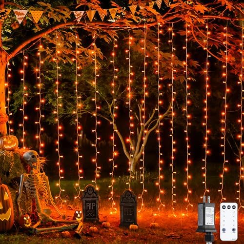 JMEXSUSS 300LED Orange Halloween Curtain Lights by JMEXSUSS