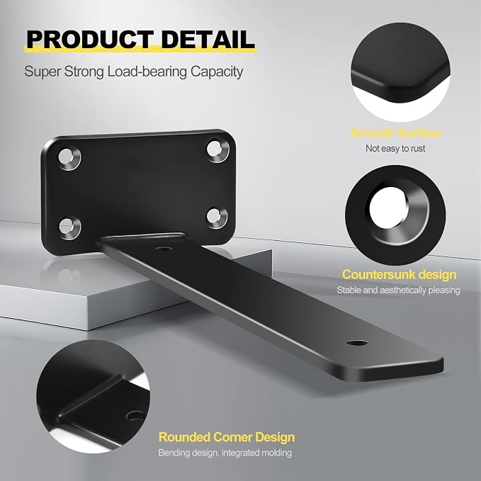 2 Pack - 10 inch Black Hidden L Shelf Bracket Iron Floating Shelf Brackets - Image 4