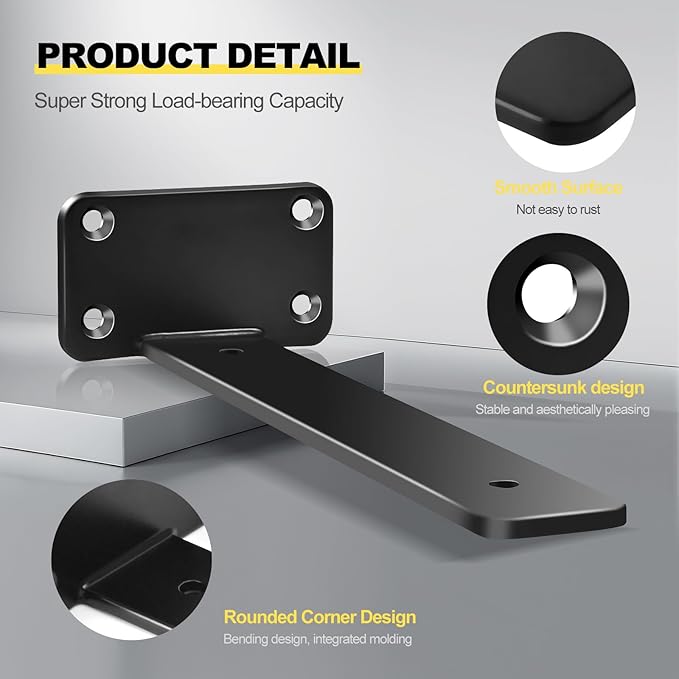 16 Pack - 8 inch Black Hidden L Shelf Bracket Iron Floating Shelf Brackets - Image 7