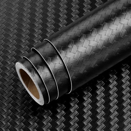 Livelynine Textured Rattan Wallpaper Black Peel and Stick Wall Paper - Image 6