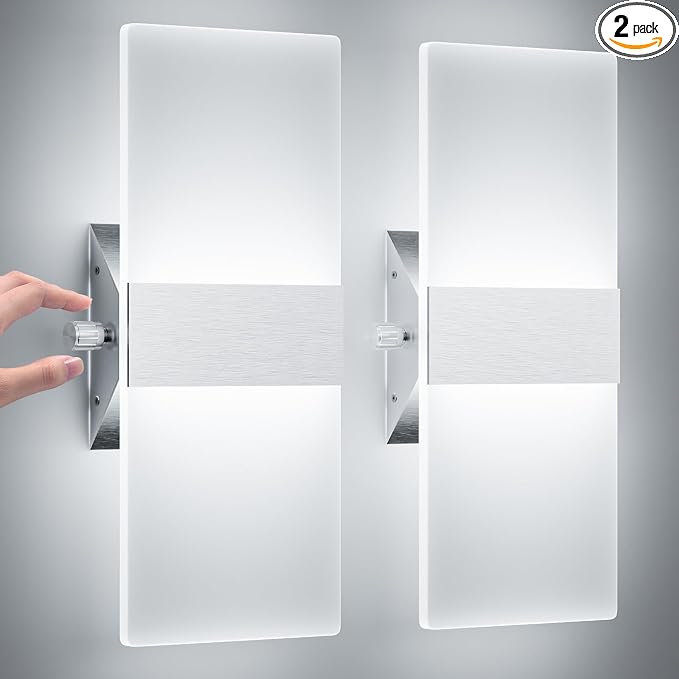 ChangM Modern Wall Sconces Set of Two, 12W Acrylic Led Wall Light, Equipped by ChangM
