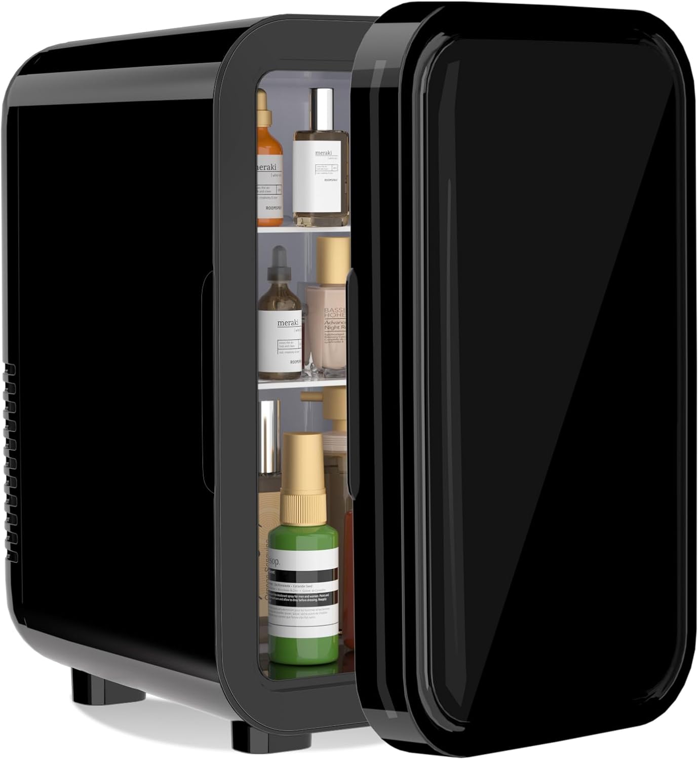 YASHE Mini Fridge, 6 Liter/8 Can 110V AC/DC Portable Thermoelectric Cooler Refrigerators for Bedroom, Skincare, Beverage, Office, Dorm Room and Car, Black