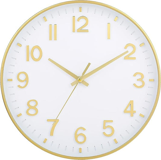 HZDHCLH White and Gold Wall Clocks Battery Operated 12 inch Silent Non Ticking by HZDHCLH